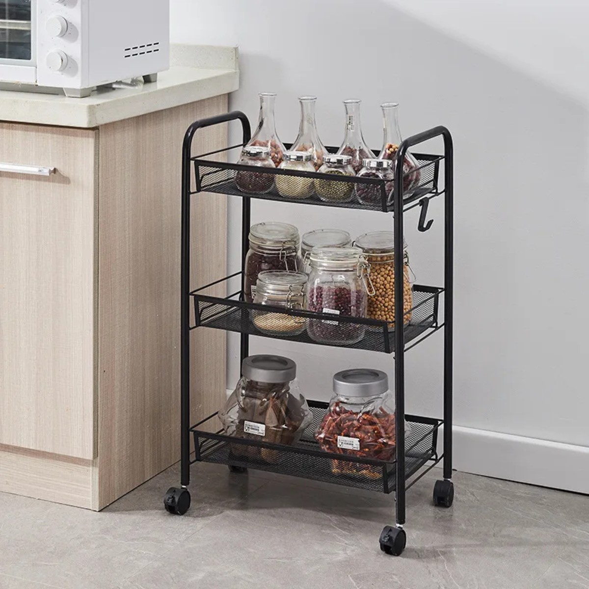 Этажерка на колесах Modern Home 3 яруса 44 х 25 х 63 см (M50288-3BL) Черная
