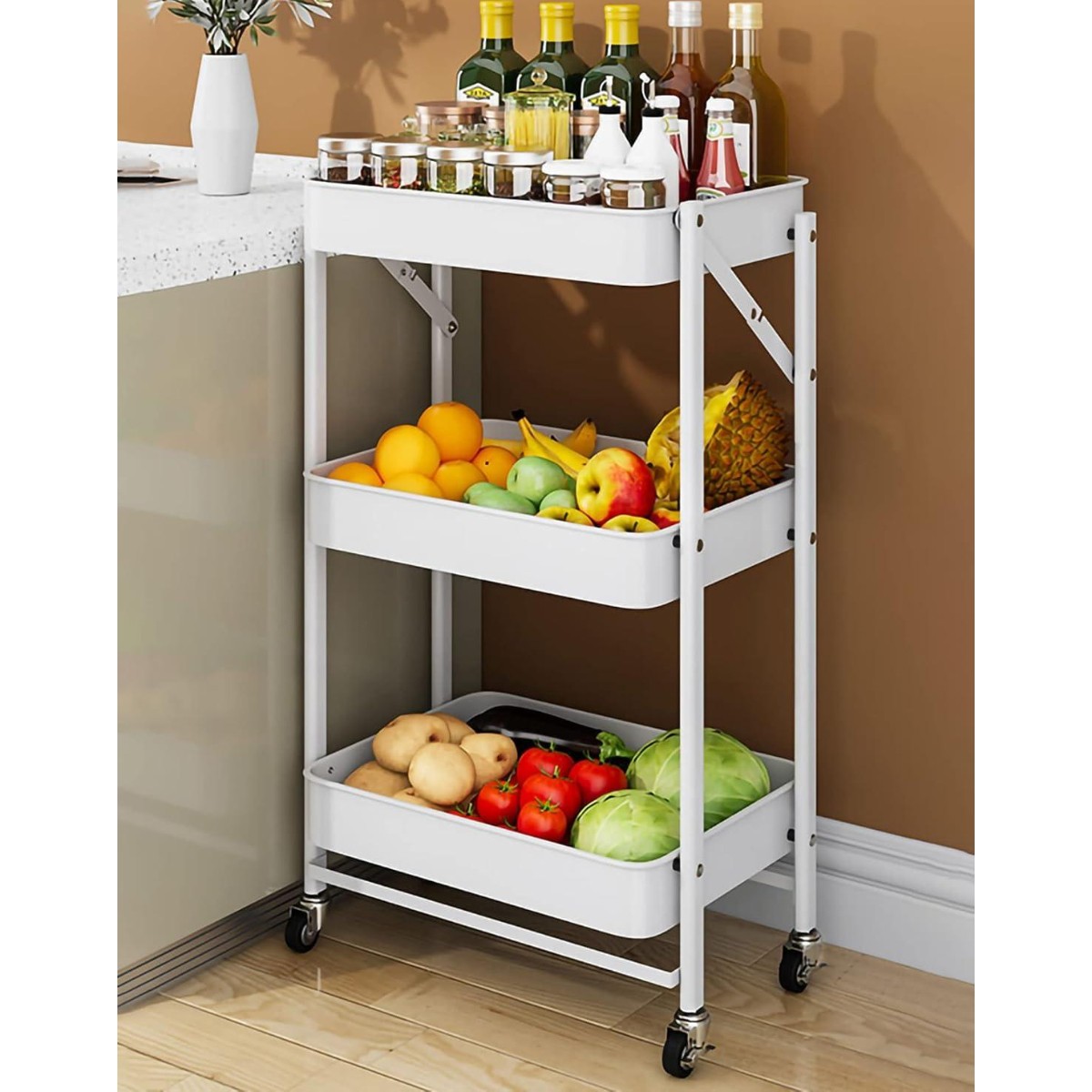 Этажерка на колесах Shelf On Wheels 3 яруса 45 х 29.5 х 76 см (R88690-W) Белая