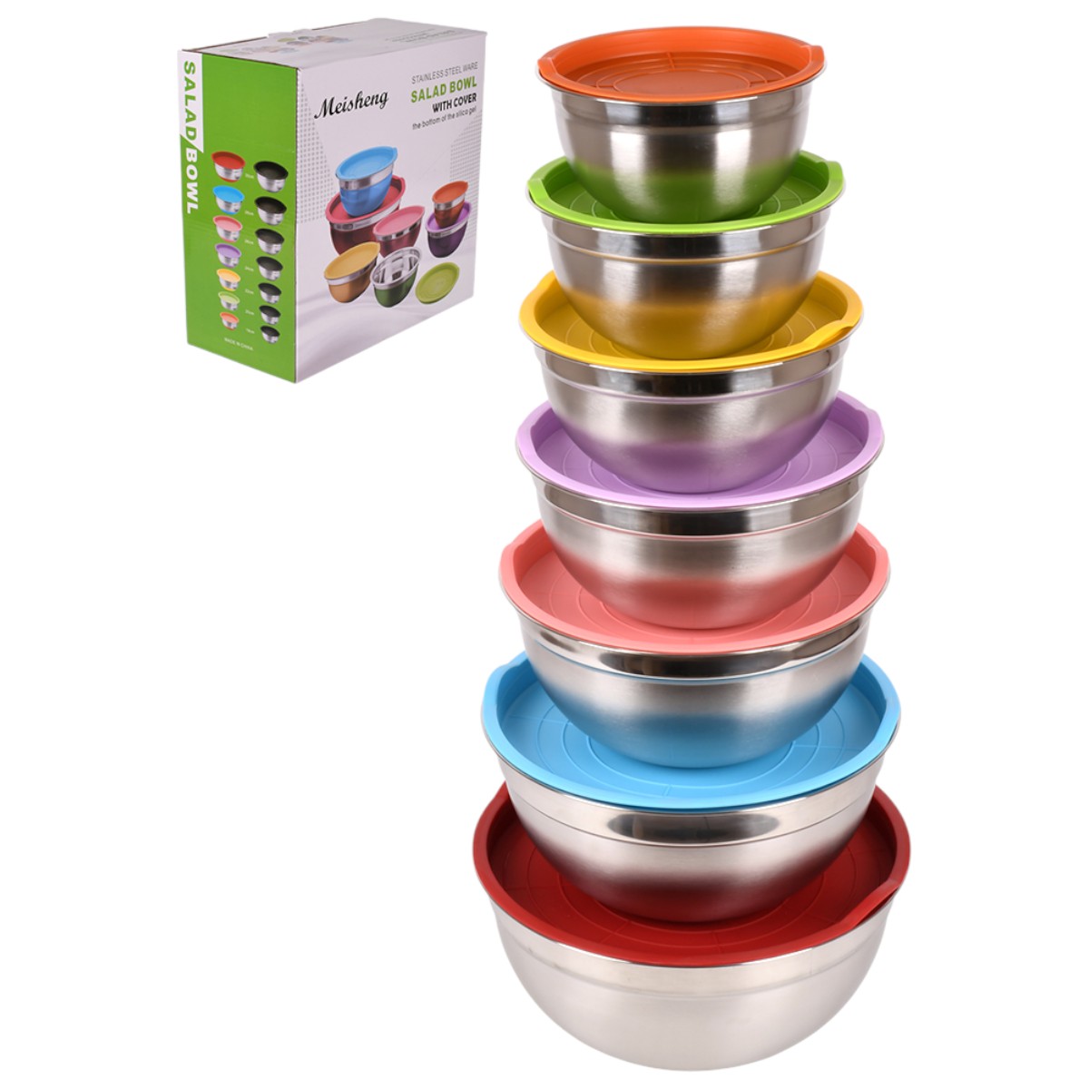 Набір мисок із кришками Salad Bowl із нержавіючої сталі 14 предметів (R93816-14)