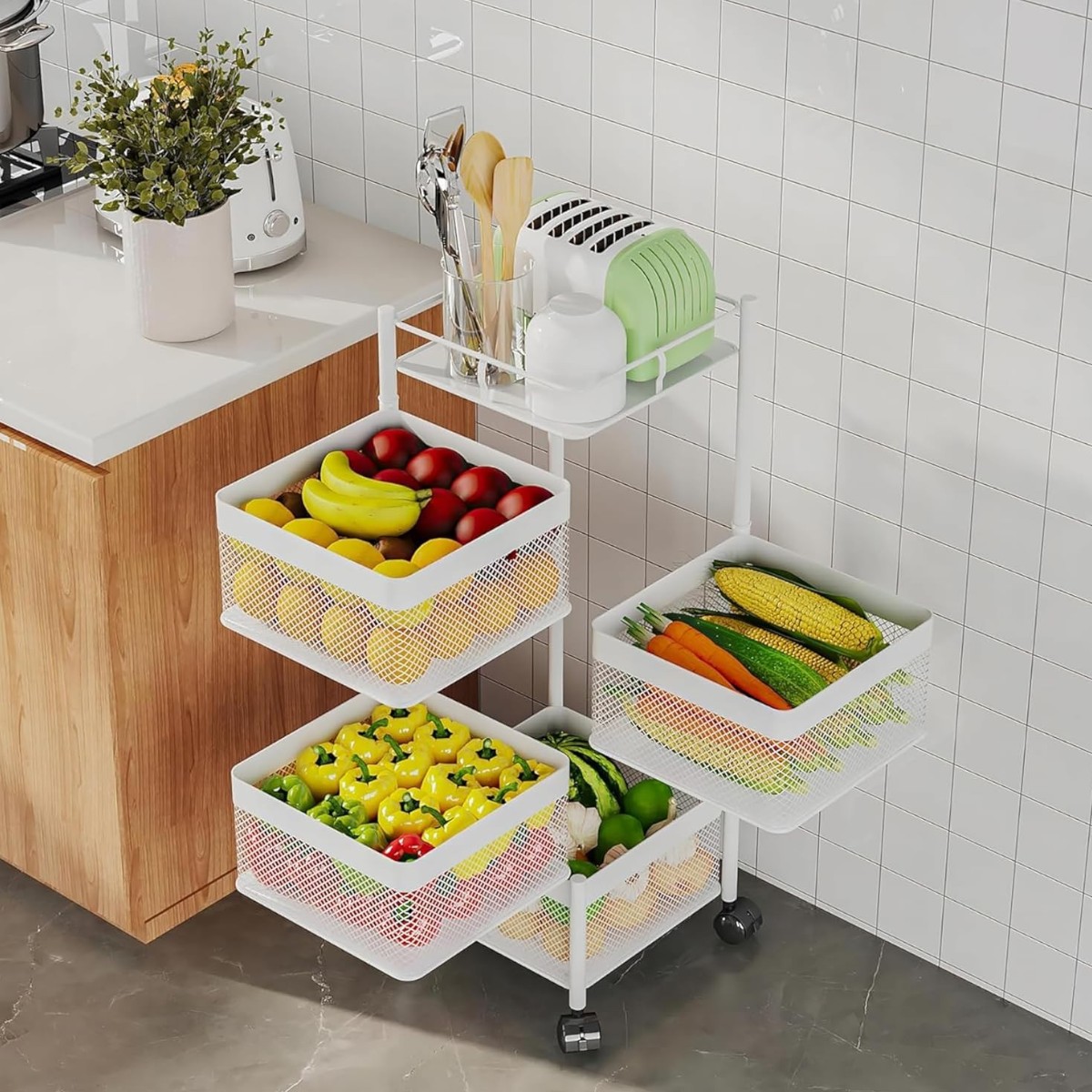 Етажерка на колесах Modern Home "Cube" 4 яруса 27 х 27 х 77 см (R93519-W) Біла
