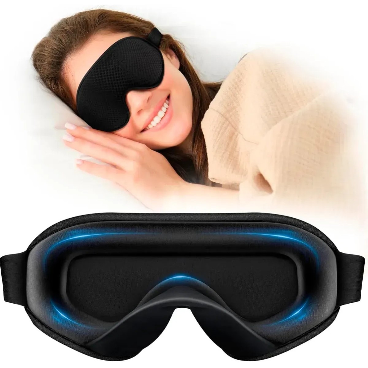 Маска для сну та відпочинку з дихаючим ефектом 3D Sleep Eye + Беруші в комплекті Чорна