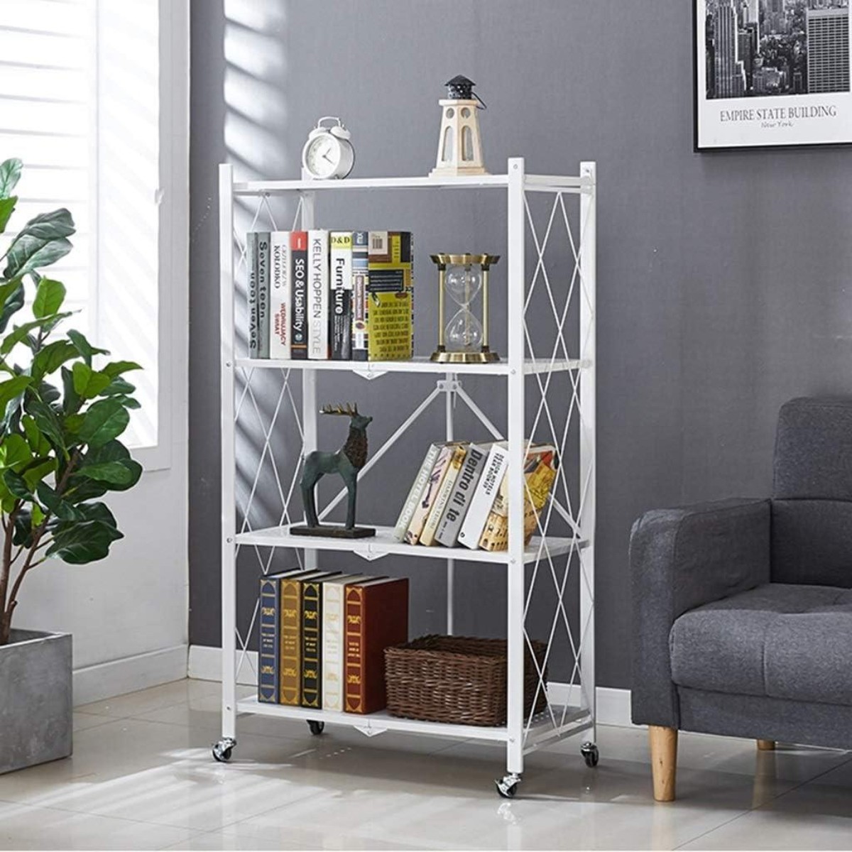 Этажерка на колесах Modern Home "Loft" 4 яруса 72 х 34 х 120 см (R100105-W) Белая