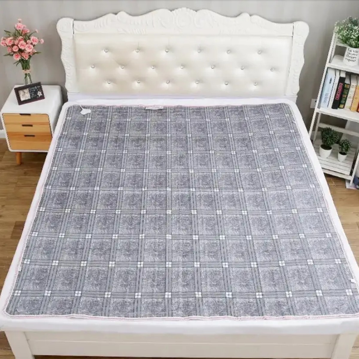 Электропростынь с сумкой electric blanket 150*120 клетчатая серая  (20)