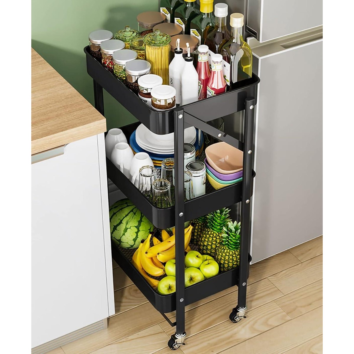 Этажерка на колесах Shelf On Wheels 3 яруса 45 х 29.5 х 76 см (R88690-W) Белая