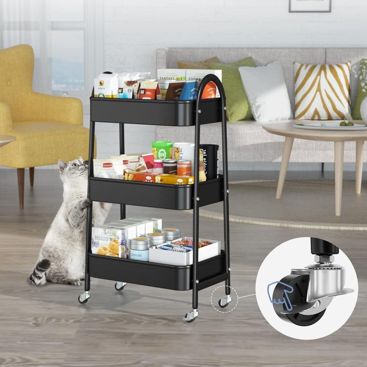 Этажерка на колесах STENSON 3 яруса 39 х 45 х 77 см (R93509-BL) Черная