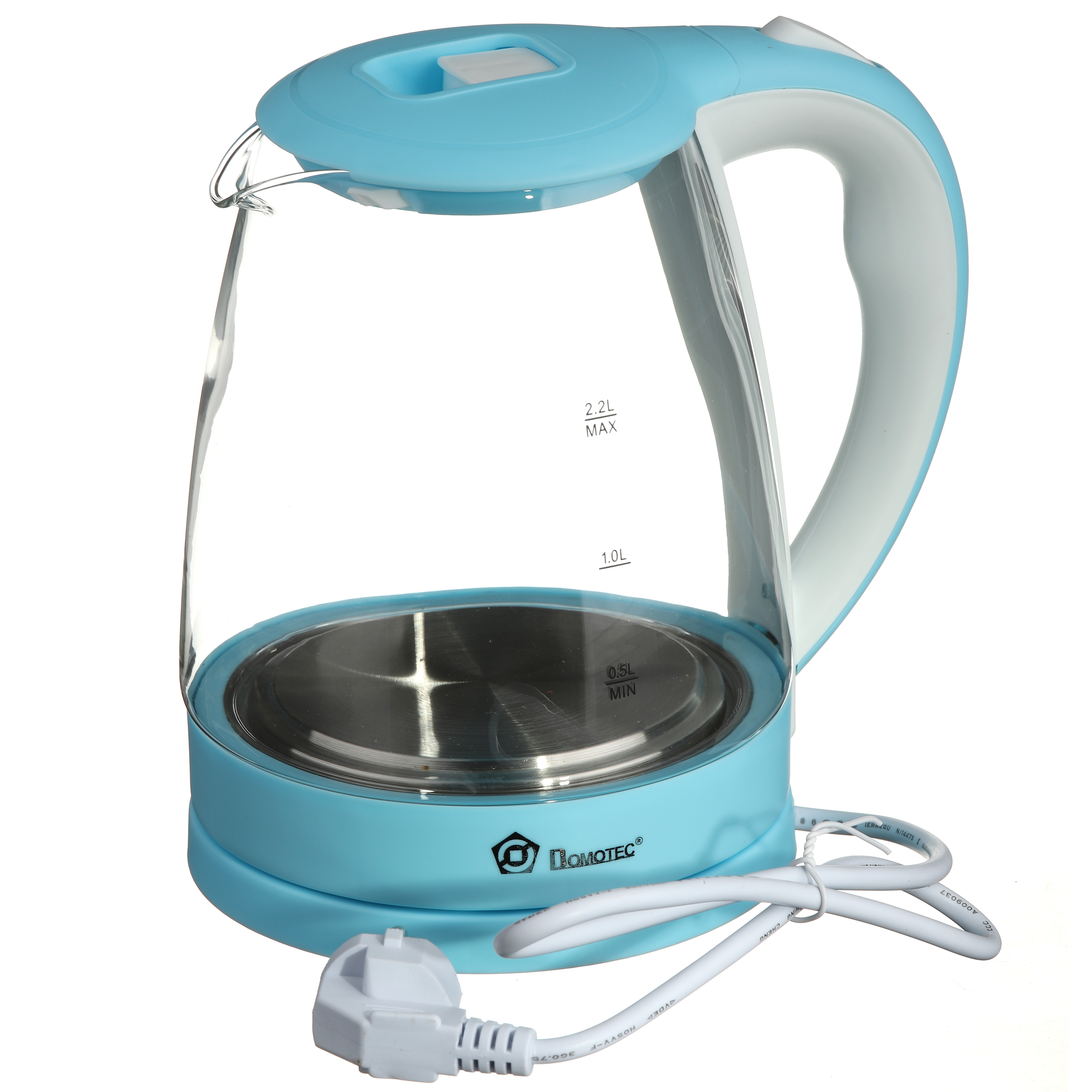 Электрочайник стекло Domotec 2.2 л (MS-8214) White + Sky blue
