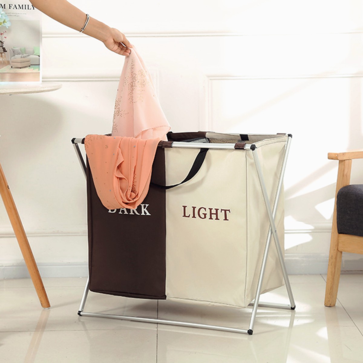 Корзина для белья складная Light&Dark 2 секции 59*40*57см (R32366)