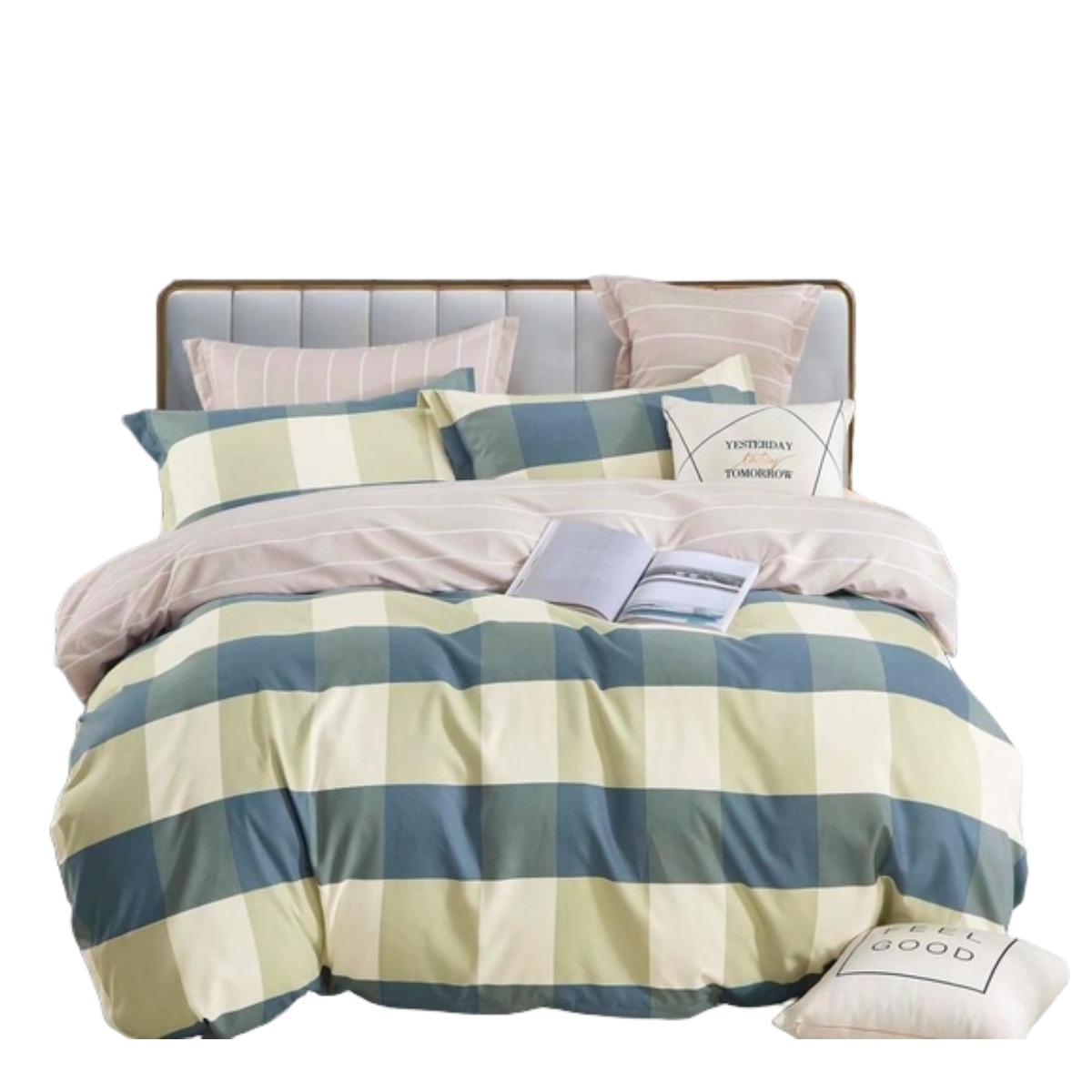 Комплект постельного белья двуспальный ZMW "Home Textiles" (37622) Темно-серые+бежевые квадраты