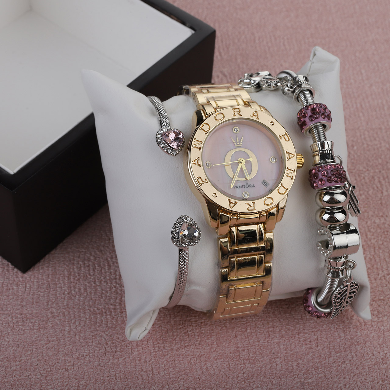 Часы женские Pandora gold с розовым браслетом 5 Mix