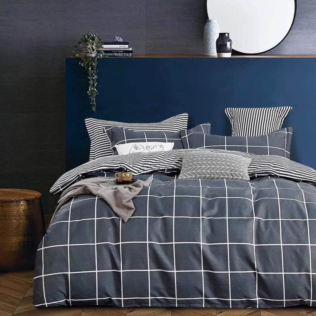 Комплект постельного белья двуспальный ZMW "Home Textiles" (37427) Квадраты на сером