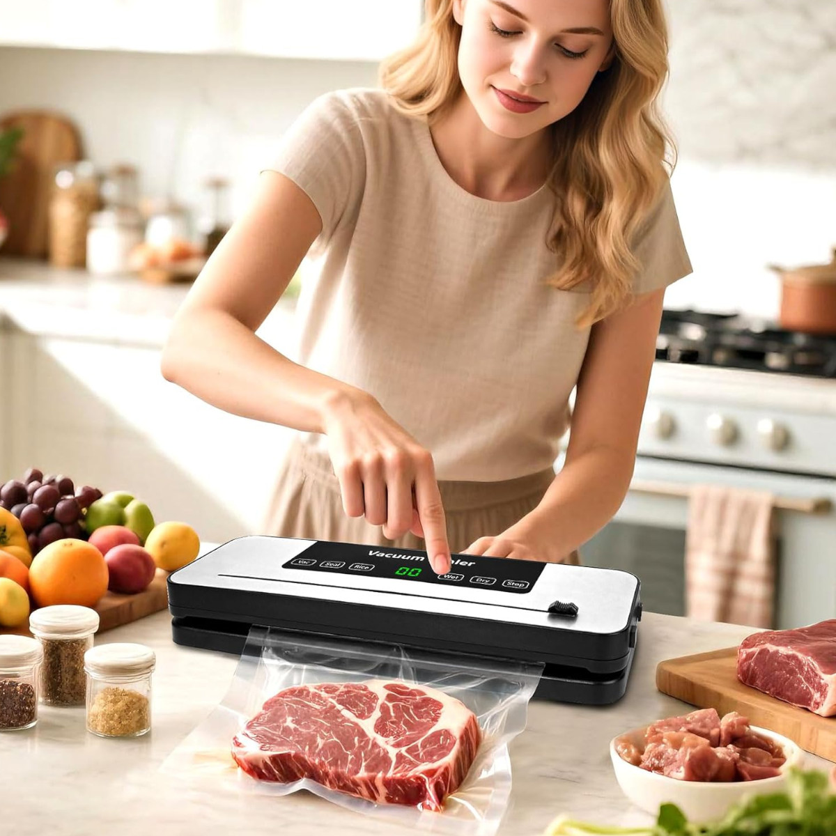 Вакууматор бытовой для продуктов питания Vacuum Sealer 120W вакуумный упаковщик + 10 пакетов (384VC)
