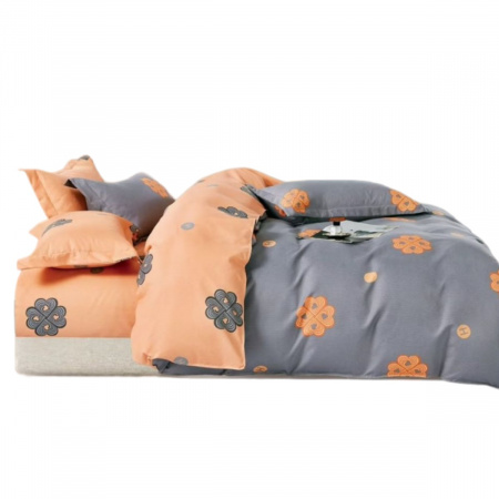 Комплект постільної білизни двоспальний ZMW "Home Textiles" (37441) Помаранчеві квіти на сірому