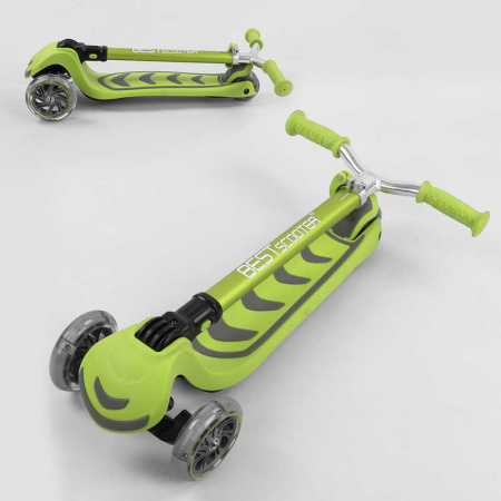 Самокат_трехколесный_Y-00436_(4)_Best_Scooter_САЛАТОВЫЙ_складной_алюминиевый_руль_4_колеса_PU_со_све