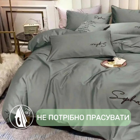 Постільна білизна двоспальна KOLOCO Sophae сатин (43362) Сірий-хакі