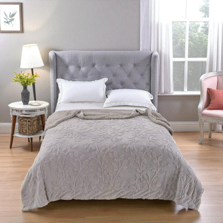 Плед з екоовчини Євро KOLOCO "Гілочка" 200 х 220 см (42325) Сірий