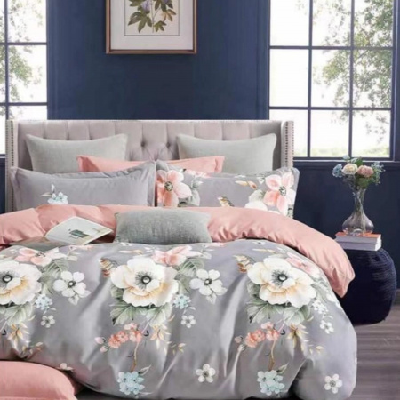Комплект постельного белья Евро Colorful Home фланель (37406) Цветы на сером