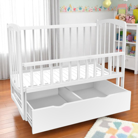 Кроватка детскиая маятник откидной борт + ящик TOYS "Комета" Белый