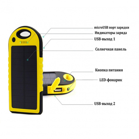 Павер Банк на сонячній батареї Solar 10000 mAh Black