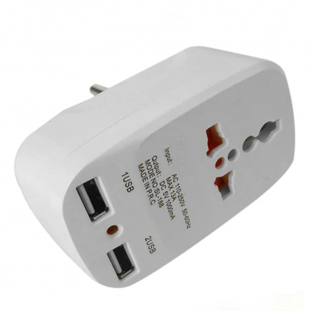 Сетевой тройник 2 USB Travel Adaptor 823 