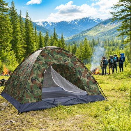 Намет туристичний тримісний Yibo Huwai Tent 200 х 150 х 110 см для відпочинку кемпінгу (2015) Хакі