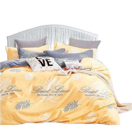 Комплект постільної білизни двоспальний ZMW "Home Textiles" (37621) Пір'я на жовтому