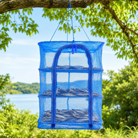 Підвісна сітка сушарка для сушіння риби фруктів овочів грибів Fish Drying Net 4 яруси 40 х 40 х 65 см