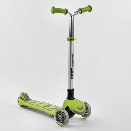 Самокат_трехколесный_Y-00436_(4)_Best_Scooter_САЛАТОВЫЙ_складной_алюминиевый_руль_4_колеса_PU_со_све