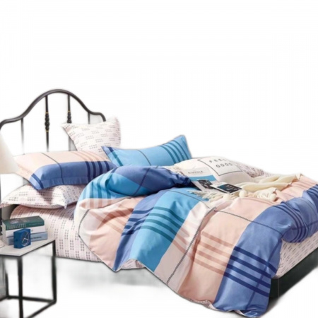 Комплект постільної білизни двоспальний ZMW "Home Textiles" (37626) Синьо-блакитні+бежеві смуги