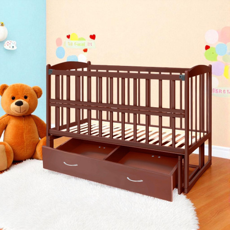 Кроватка детская маятник с откидным бортиком + ящик TOYS 