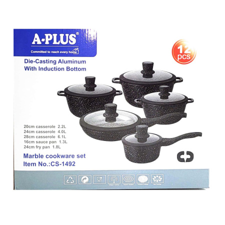 Набір каструль A-PLUS 10 предметів (1492) Мармурове покриття