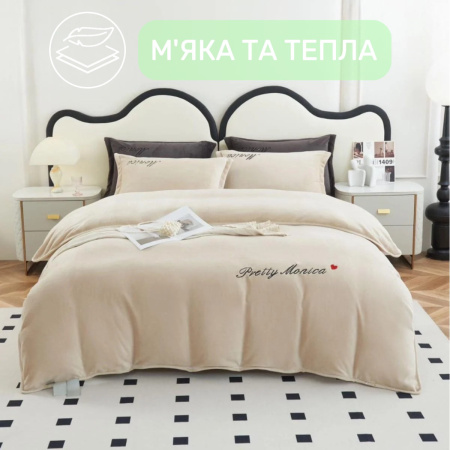 Велюрова постільна білизна Євро KOLOCO Monika (41054) Світло-бежевий