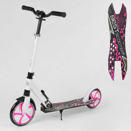 Самокат_двухколесный_70518_(2)_Best_Scooter_БЕЛЫЙ_зажим_руля_переднее_колесо_PU_-_230мм_заднее_колес