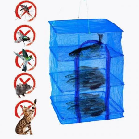 Підвісна сітка сушарка для сушіння риби фруктів овочів грибів Fish Drying Net 4 яруси 40 х 40 х 65 см