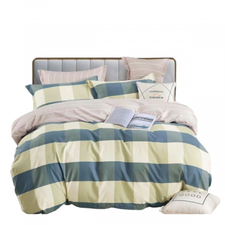 Комплект постільної білизни двоспальний ZMW "Home Textiles" (37622) Темно-сірі+бежеві квадрати