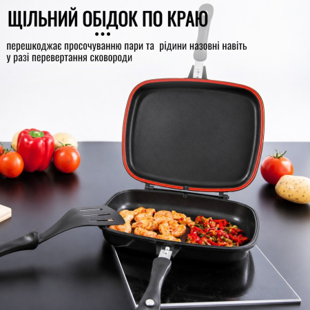 Сковорода двухсторонняя для гриля и жарки A-PLUS двойная гриль-сковорода с магнитным замком 30 см